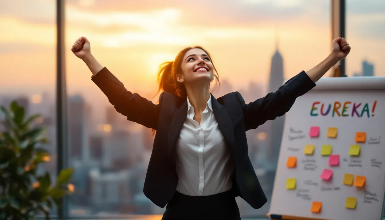 Woman celebrating winning ai business idea